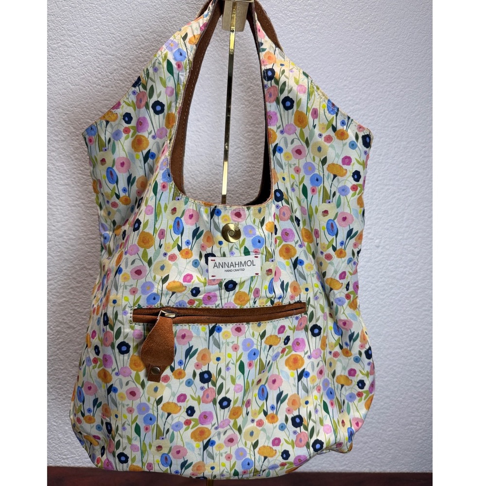 Annahmol Handcrafted Brown Suede & Floral Reversible‎ Tote Bag - Picture 6 of 7
